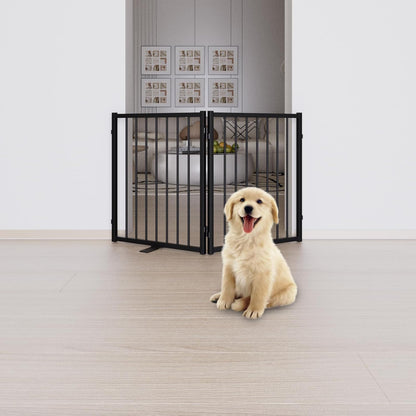 Full Metal Freestanding Dog Gate with Door, 24'' Height Foldable Pet Dog Fence for Indoor &