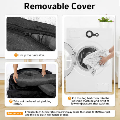 Calming Dog Bed Fluffy Plush Dog Mat for Furniture Protector with Removable Washable Cover for