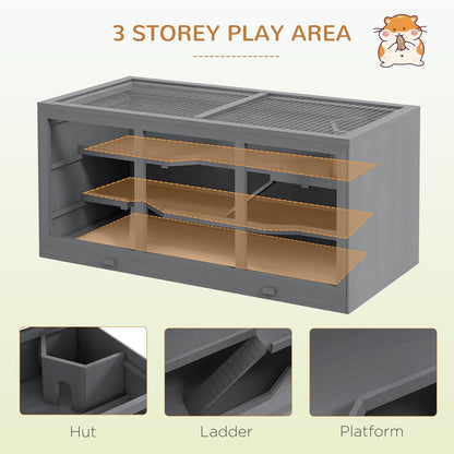 PawHut 45" Extra Large Wooden Hamster Cage, 3-Layer Chewproof Rat Cage with Opening Roof, Hut