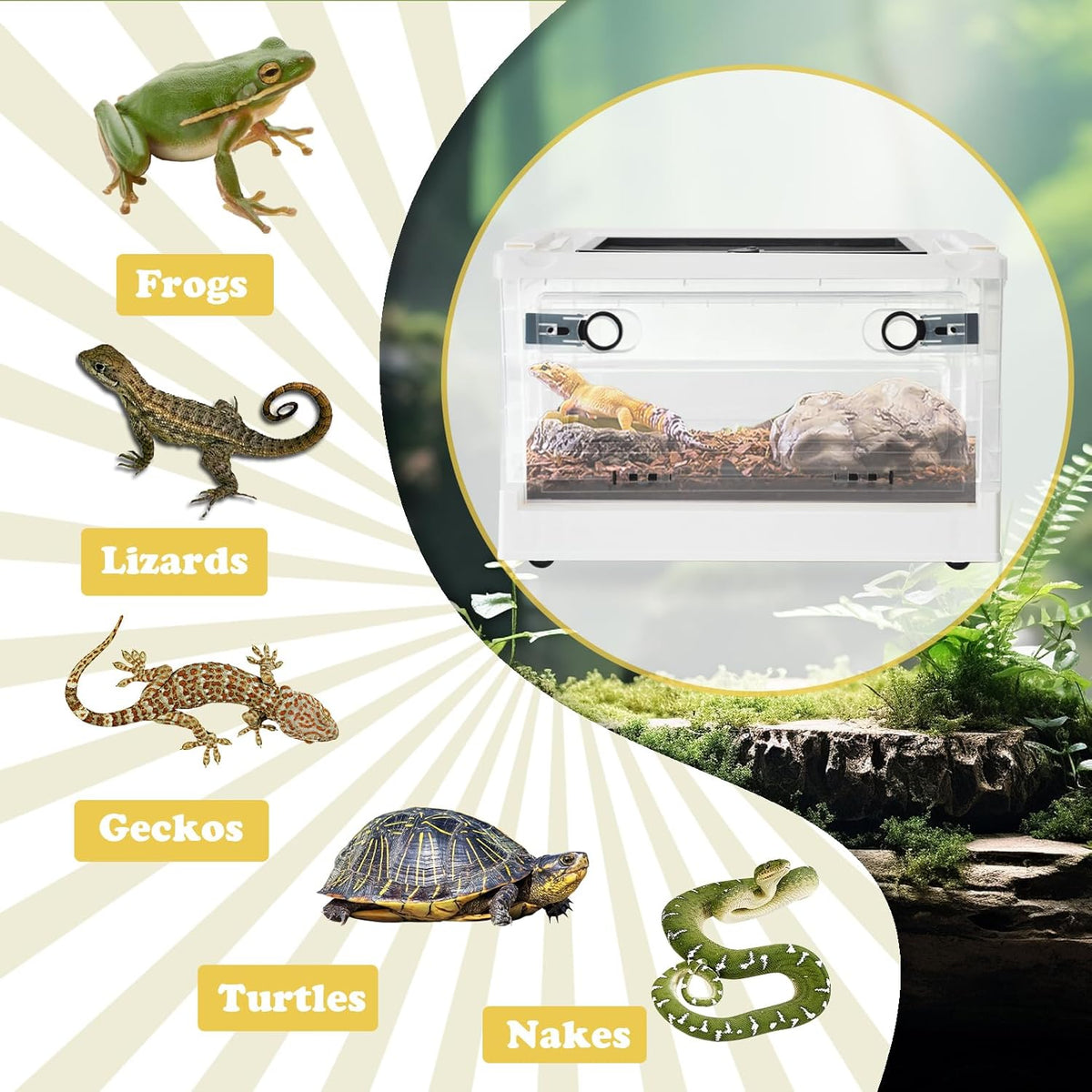 PINVNBY Plastic Reptile Feeding Box with Wheels,Reptiles Breeding Enclosure Cages Transparent