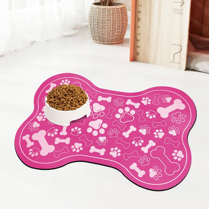 Dog & Cat Food Mat Bone Shaped Pet Feeding Mat Quick Absorb Water Bowl Placemat with Rubber Backing