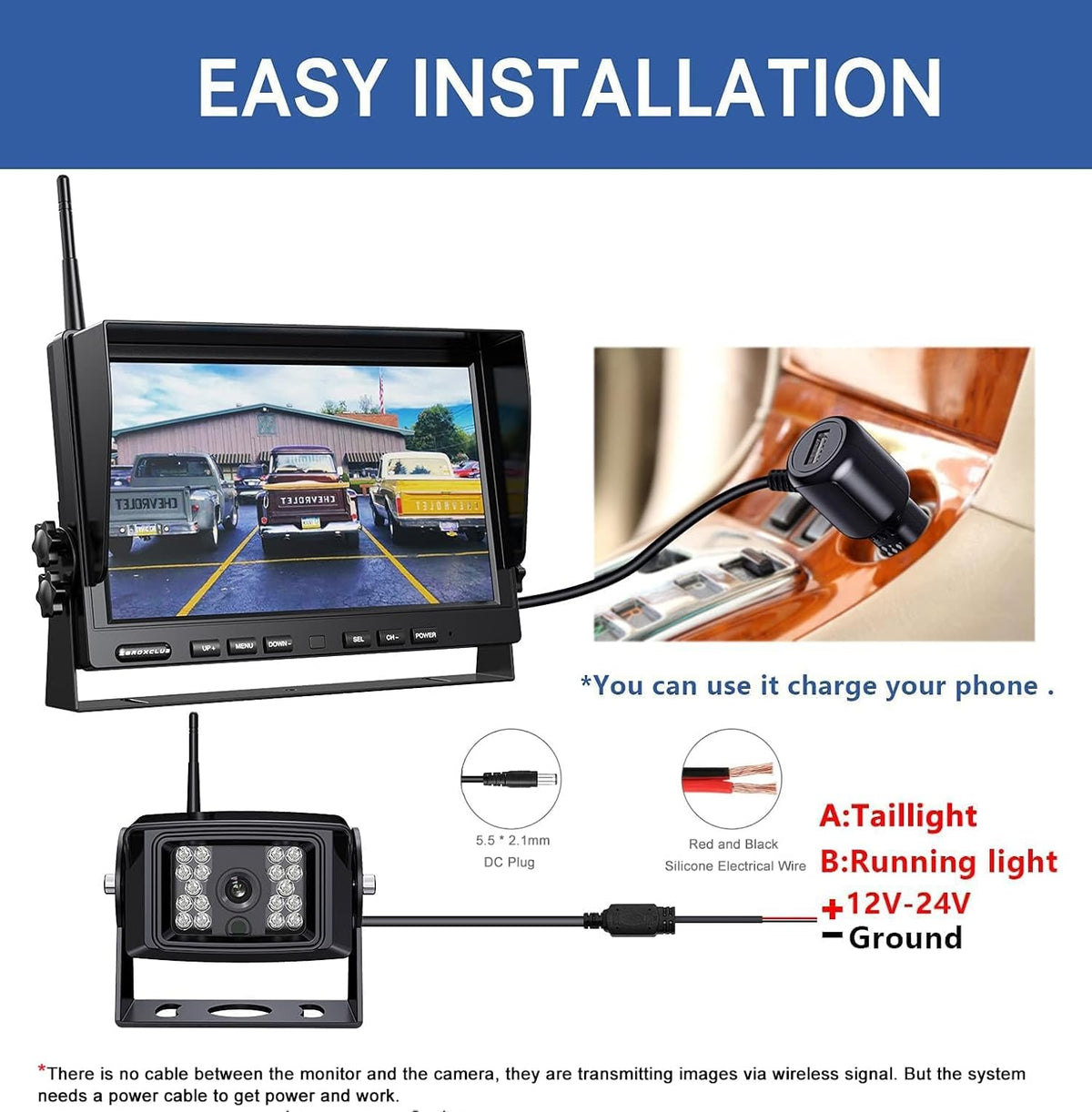1080P Wireless Backup Camera System with 10 Inch DVR 4 Split Monitor, IP69 Waterproof Stable Signal