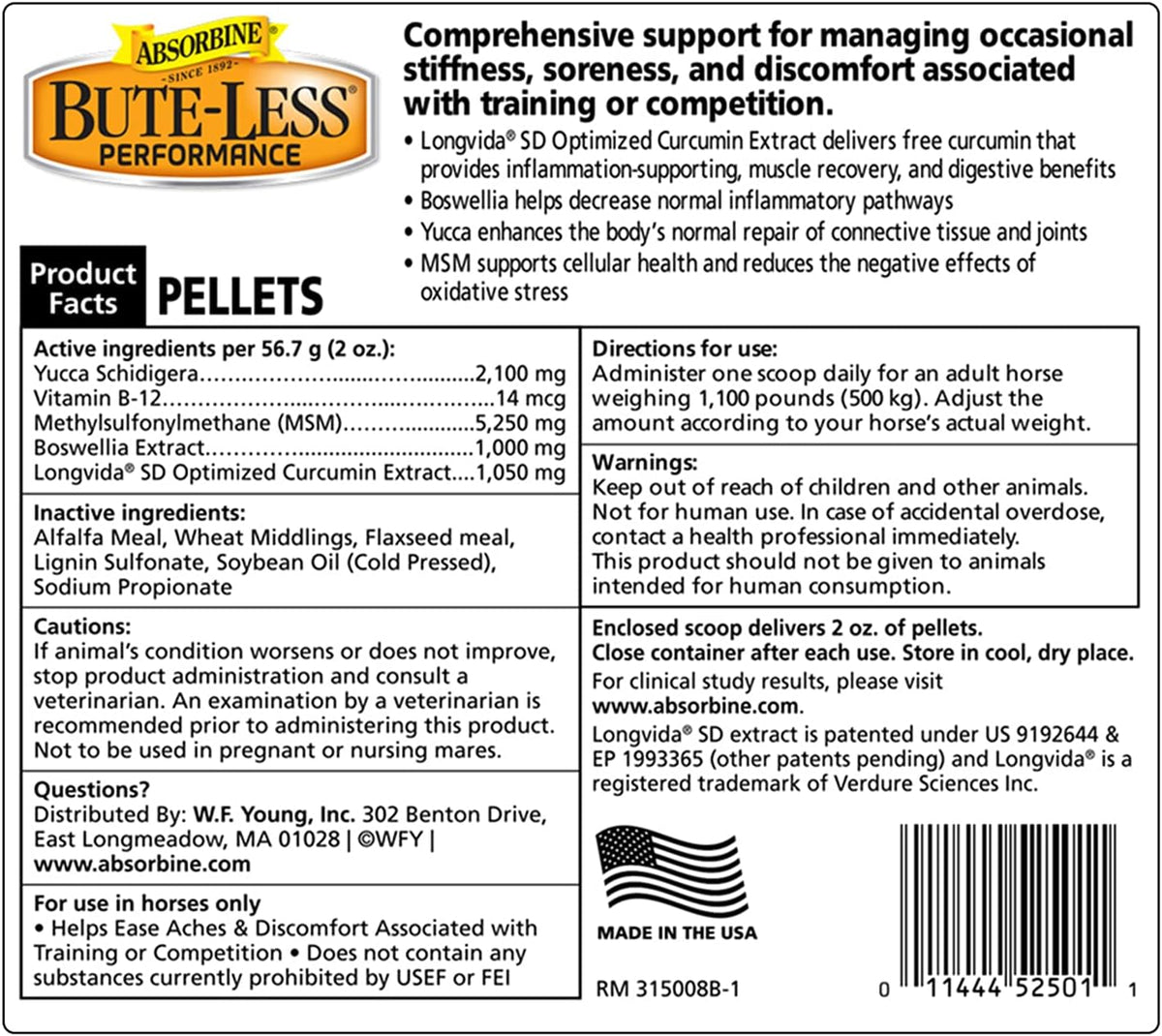 Absorbine Bute-Less Performance Advanced Formula Horse Supplement Pellets, Supports Healthy