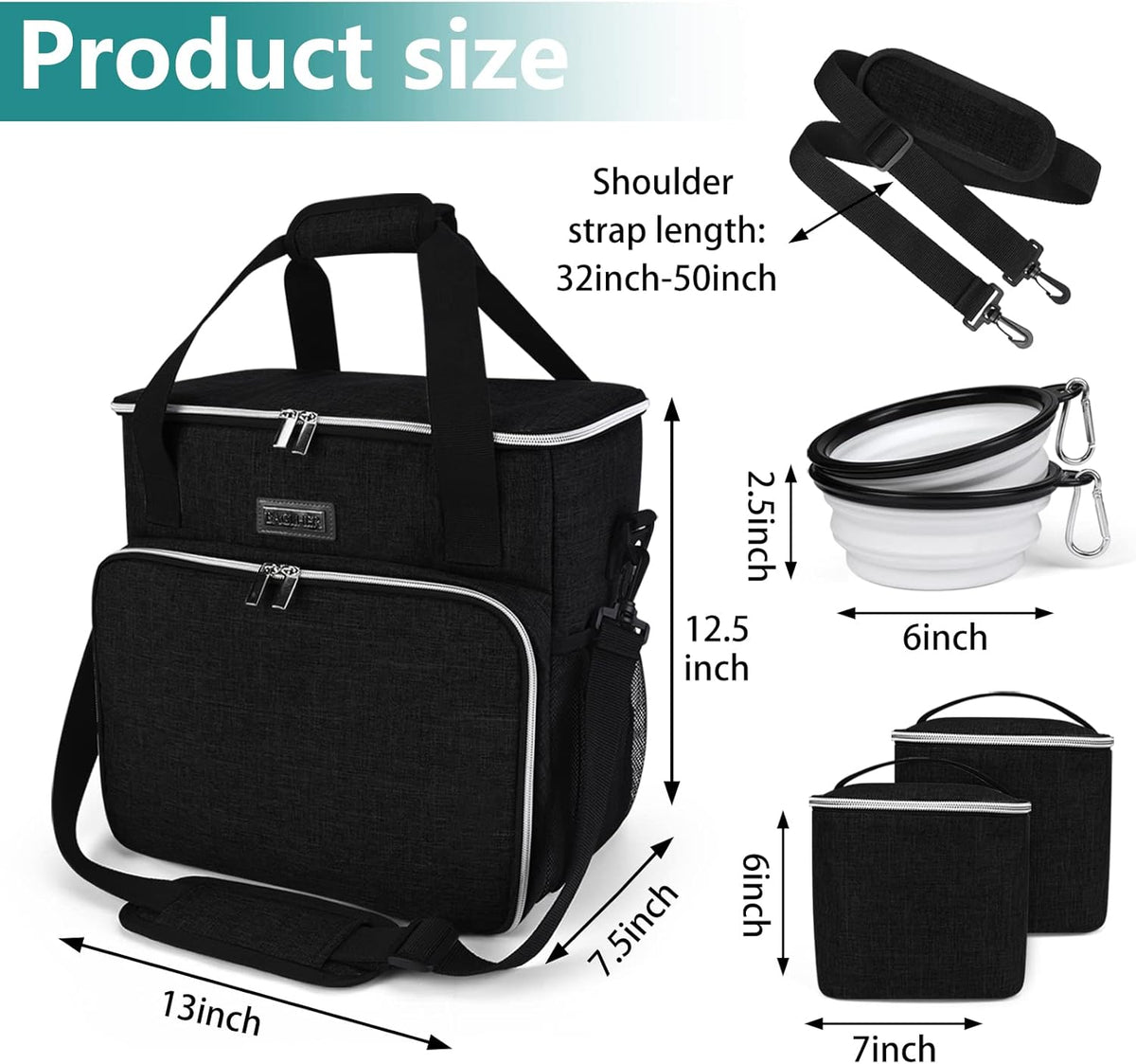BAGLHER Dog Travel Bag, Pet Travel Bag (All Pet Travel Supplies), with 2 Pet Food Containers and 2