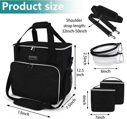 BAGLHER Dog Travel Bag, Pet Travel Bag (All Pet Travel Supplies), with 2 Pet Food Containers and 2