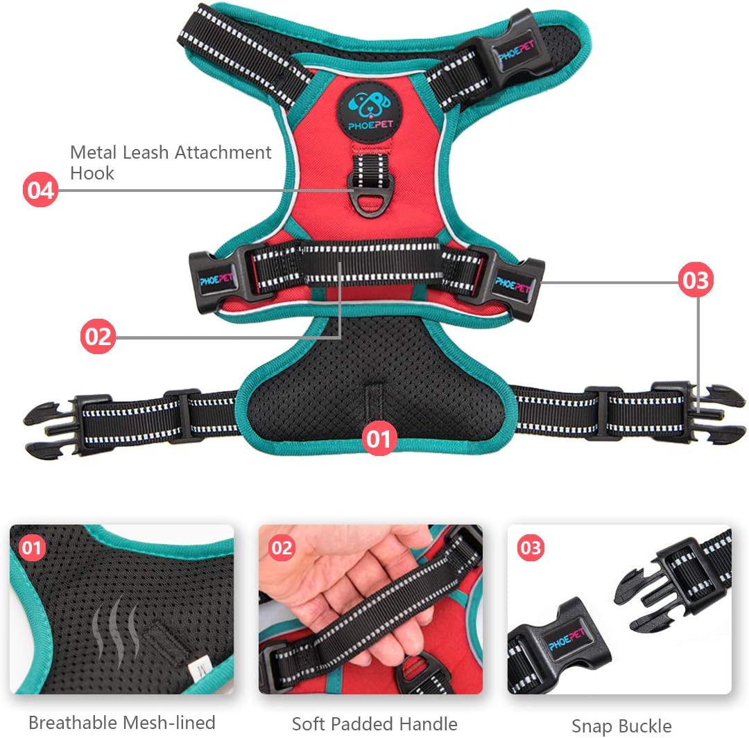 PHOEPET 2019 Upgraded No Pull Dog Harness,3M Reflective Adjustable Vest, with a Training Handle + 2