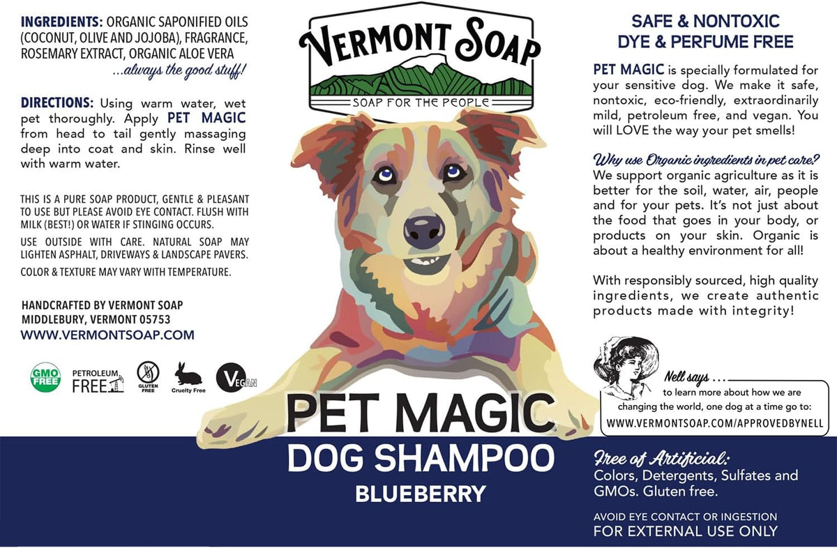 VERMONT SOAP Organics Pet Shampoo - Infused with Organic & Natural Olive Oil, Coconut & Aloe Vera
