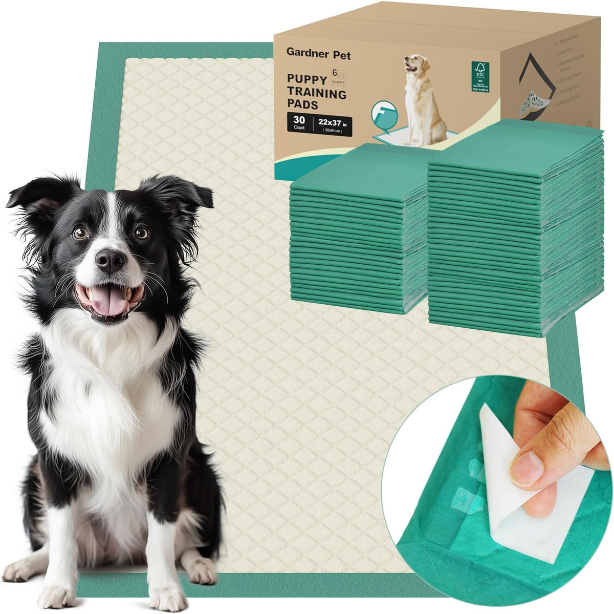 Gardner Pet Dog Pee Pads Extra Large 22"x37", 30 Count, Puppy Pee Pads with Adhesive Sticky Tape