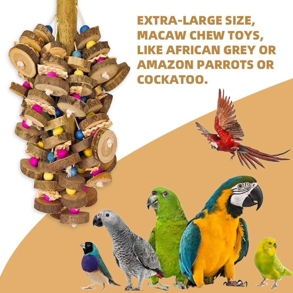 Extra Large Bird Parrot Toys- 19.7 inch Multicolored Natural Wooden Block Parrot Chewing Toy