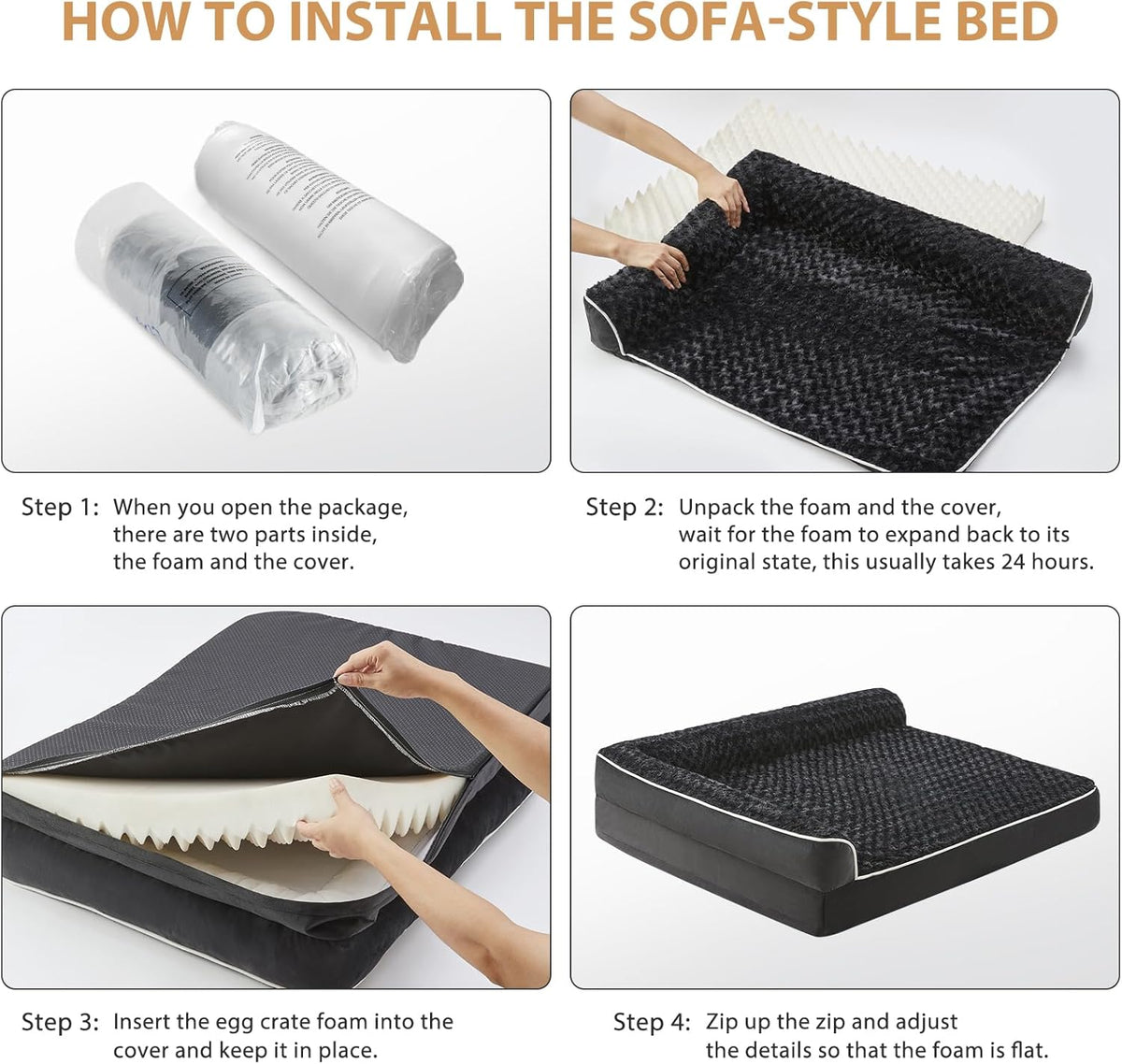 BFPETHOME Orthopedic Dog Beds for Large Dogs-Waterproof Sofa Dog Bed with Removable Washable Cover