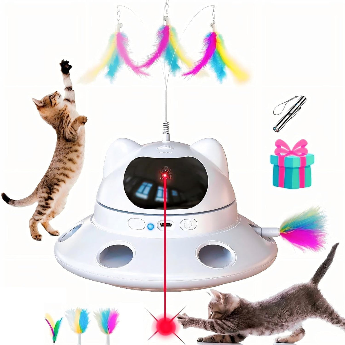 Cat Laser Toy,3-in-1Interactive Cat Toys Automatic Cat Toy with 360° Random Laser & Interactive