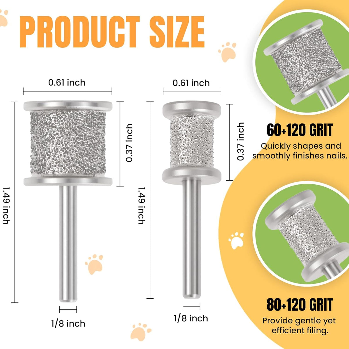 CAELUM 2Pack Diamond-Coated Pet Nail Grinder Bits, Dual Grit for Large & Small Dogs, 1/8” Shank for