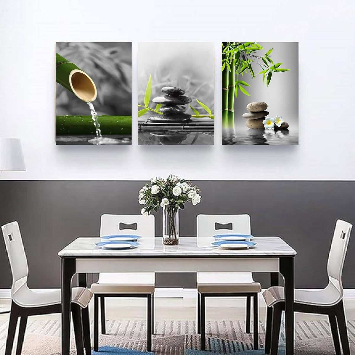 Yxbhhym-Bathroom Decor Black and White Zen Wall Art Gray Green Room Decor Zen Poster Canvas