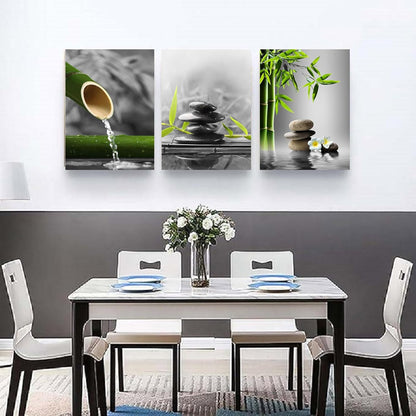 Yxbhhym-Bathroom Decor Black and White Zen Wall Art Gray Green Room Decor Zen Poster Canvas