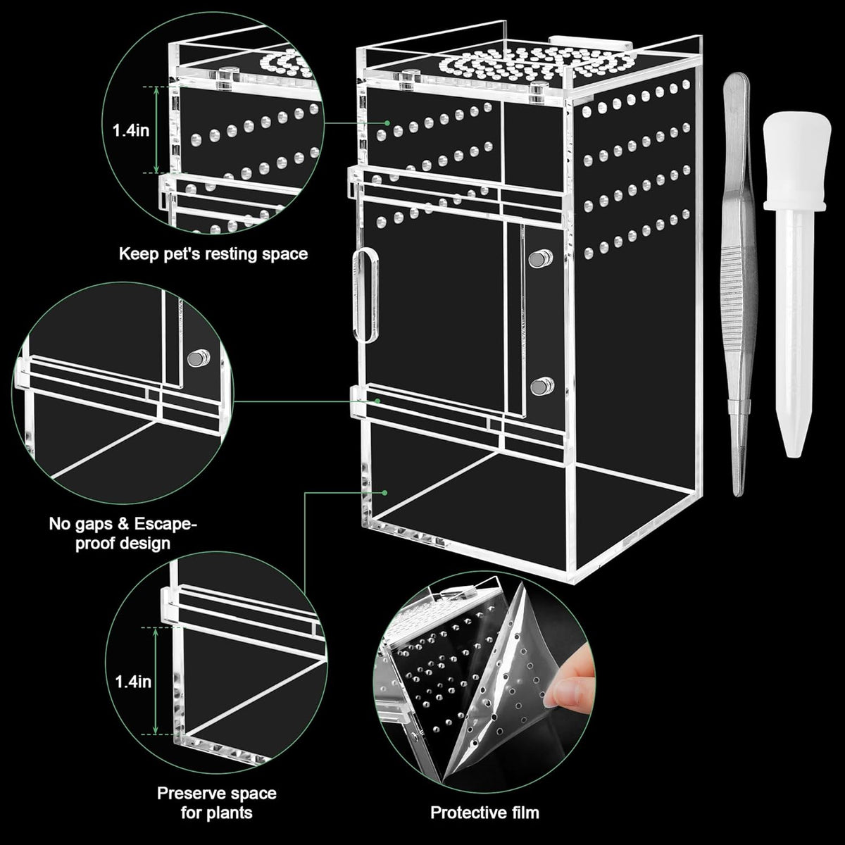 Jumping Spider Enclosure, 3x3x6 Inch Jumping Spider Habitat with Magnet Opening Door Jumping Spider