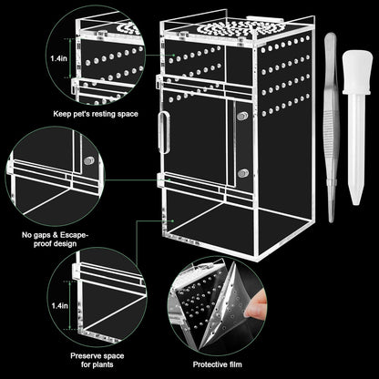 Jumping Spider Enclosure, 3x3x6 Inch Jumping Spider Habitat with Magnet Opening Door Jumping Spider