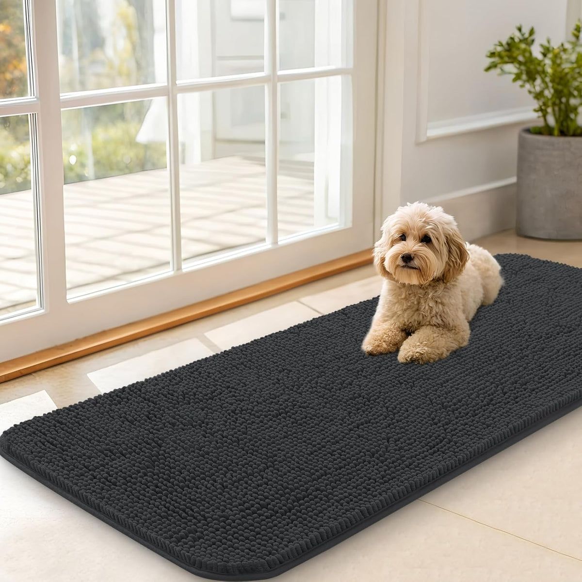 OLANLY Dog Door Mat for Muddy Paws 47x20, Absorbs Moisture and Dirt, Absorbent Non-Slip Washable
