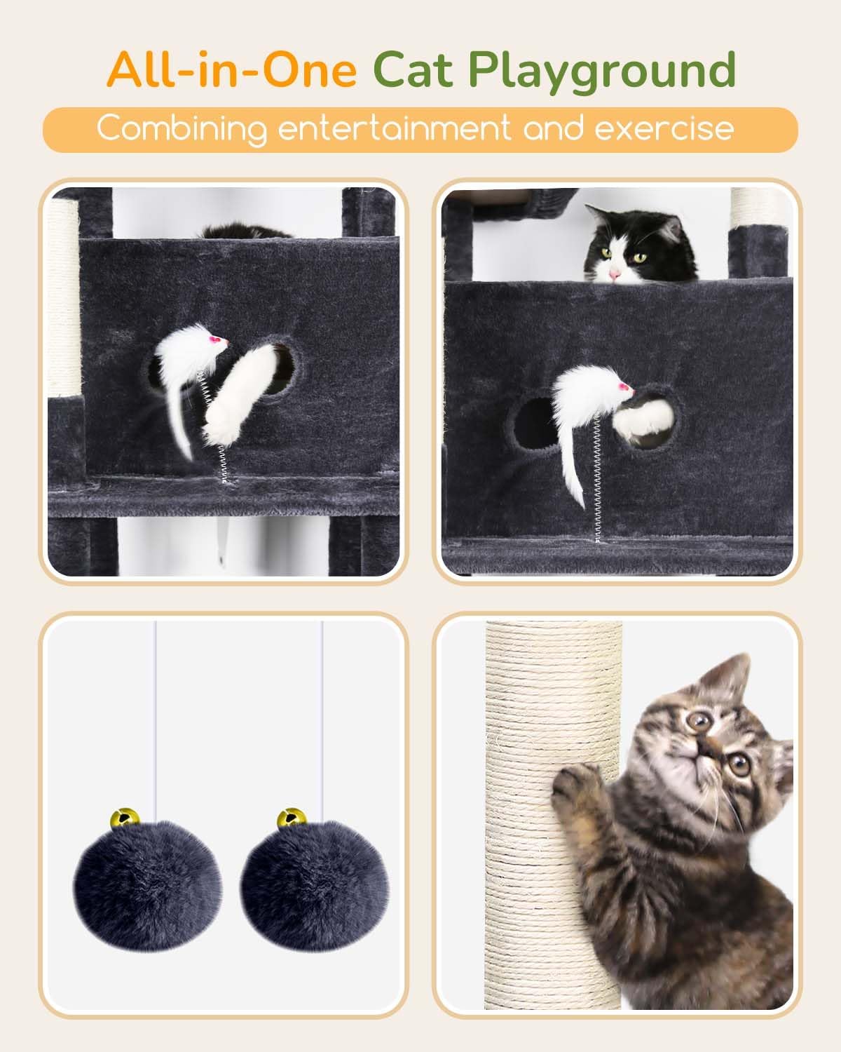 Globlazer Large Cat Tree Tower Condo, 80in Tall Cat Tree for Multiple Indoor Cats Large Adult, XXL