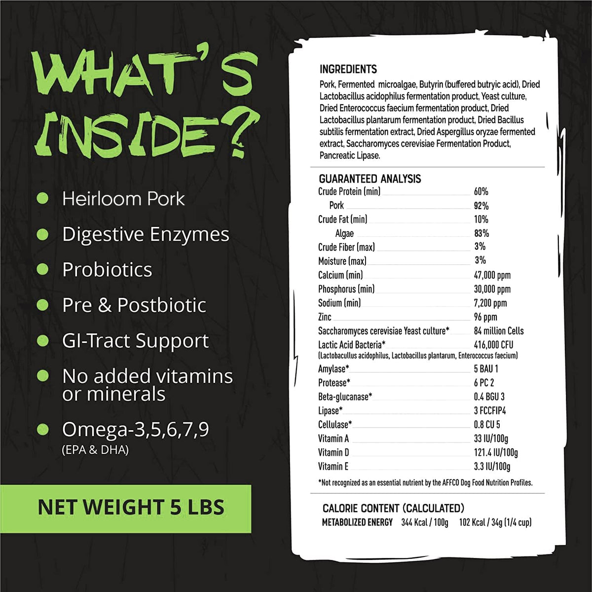 Origins 5-in-1 Dog Supplement - Powdered Food Topper w/Natural Heirloom Pork Protein- Supports