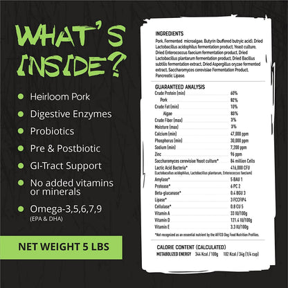 Origins 5-in-1 Dog Supplement - Powdered Food Topper w/Natural Heirloom Pork Protein- Supports