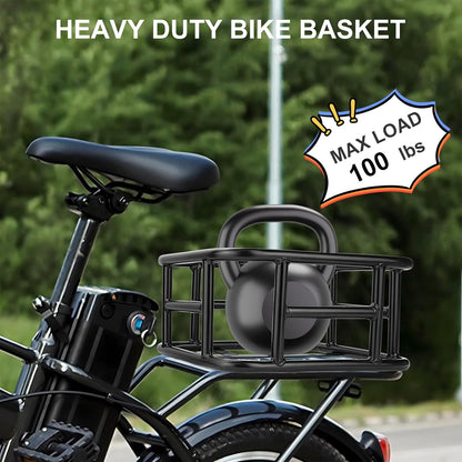 Bike Basket Rear with Liner,Waterproof Cover,Cargo Net Large Rear Bike Basket,Heavy Duty Bicycle