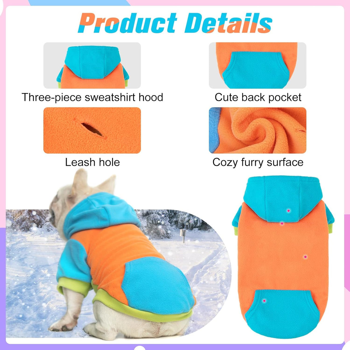 BEAUTYZOO Fleece Dog Hoodie Sweatershirt with Pocket and Leash Hole, Stretchy Small Medium Large