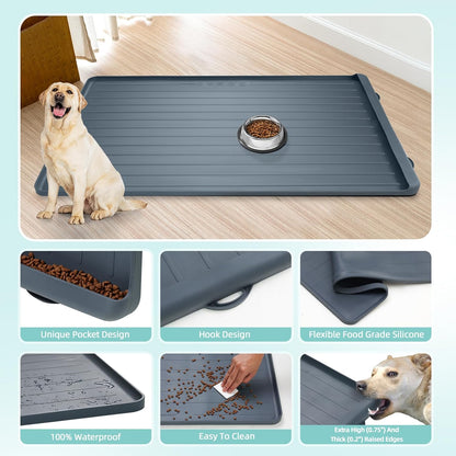 Dog Mat for Food and Water - 39.4" x 27" Large Pet Feeding Mats with Residue Collection Pocket