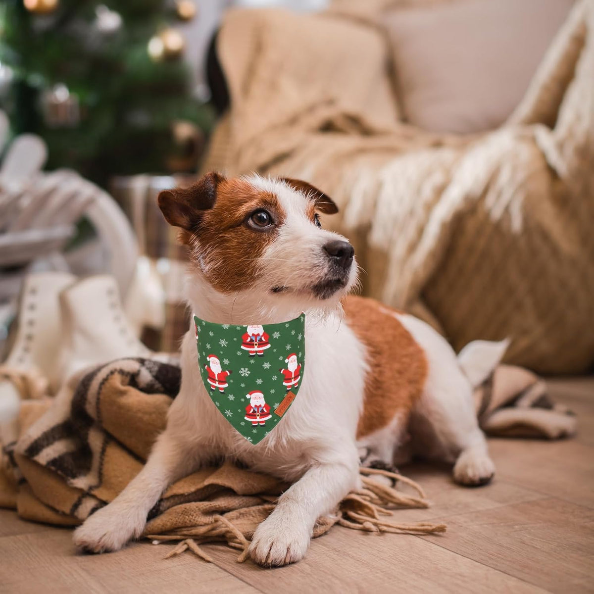 PTDECOR Christmas Dog Bandana, Xmas HOHO Santa Design Reversible Holiday Dog Scarf, Triangle