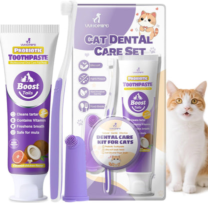 Cat Toothbrush and Toothpaste Kit - Includes Toothpaste (Coconut Chicken 2.5 oz.) Soft Brush