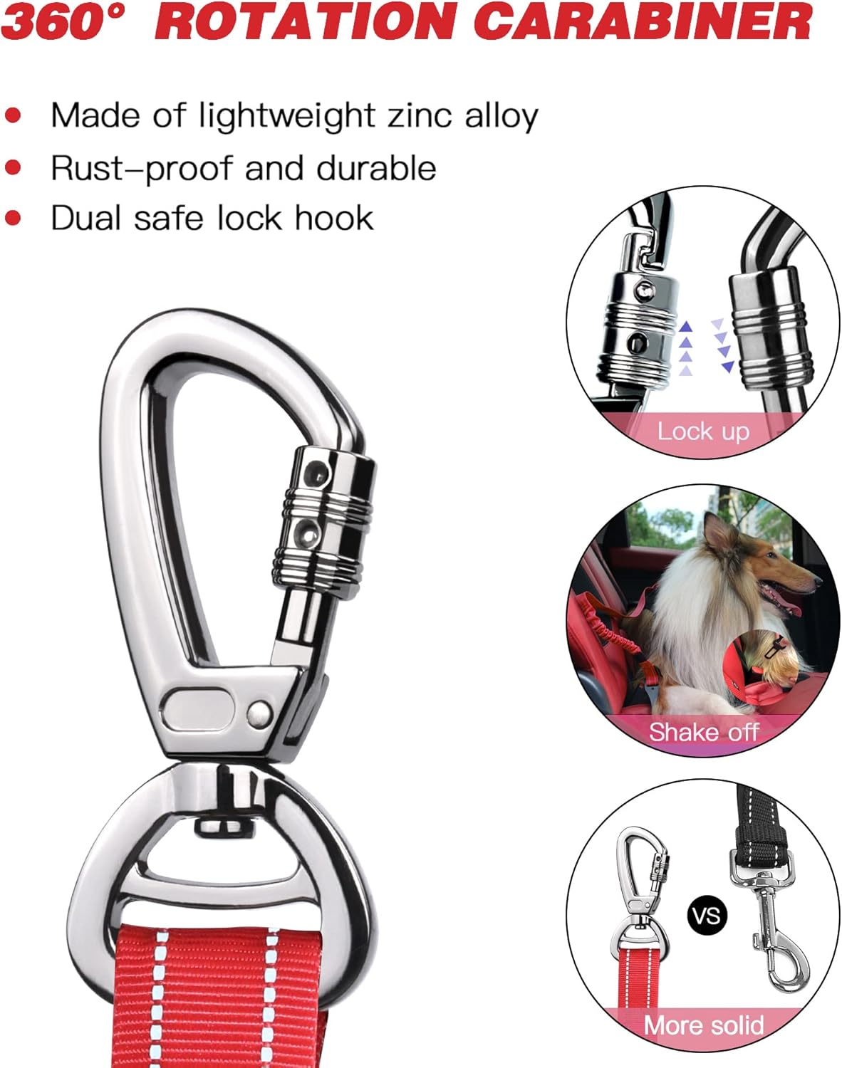 AUBELL Dog Seat Belt for Car,Updated 3-in-1 Adjustable Reflective Bungee Heavy Duty Dog Car Harness