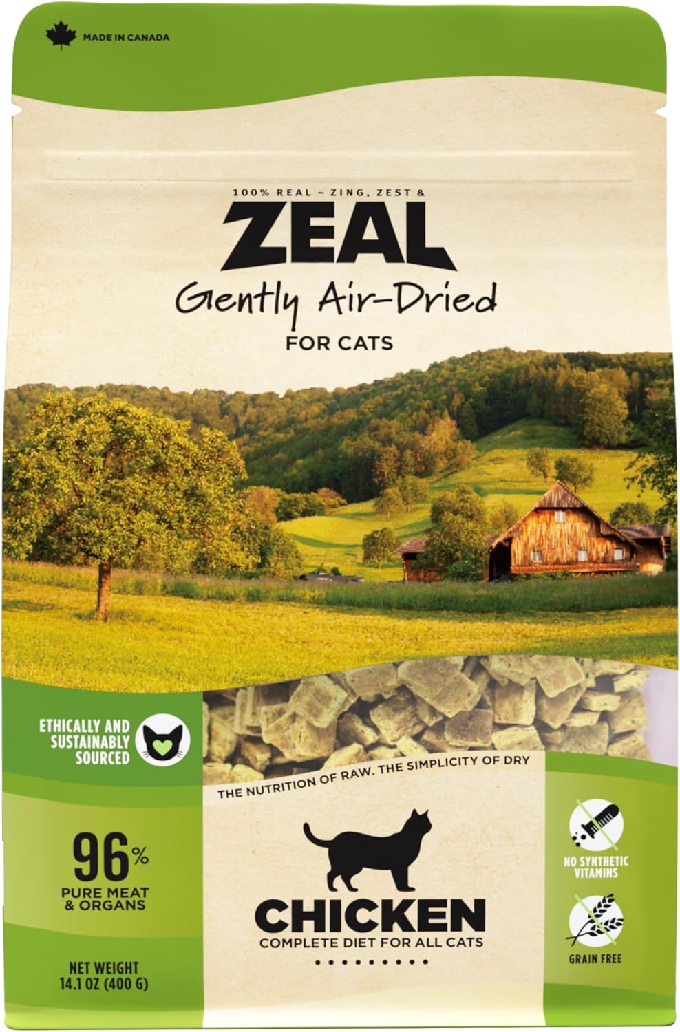 ZEAL Canada Air-Dried Cat Food Chicken Recipe - High Protein, Natural Superfoods, Nutrient Rich, No