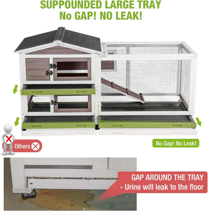 GUTINNEEN Rabbit Hutch with Chew-Resistant Ramp Indoor Bunny Cage Outdoor Guinea Pig Cage with