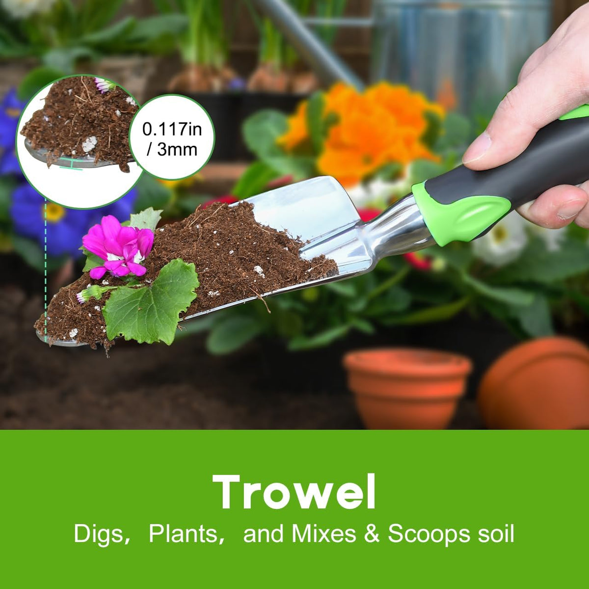 Garden Tool Set, 3 Pack Aluminum Heavy Duty Gardening Kit Includes Hand Trowel, Transplant Trowel