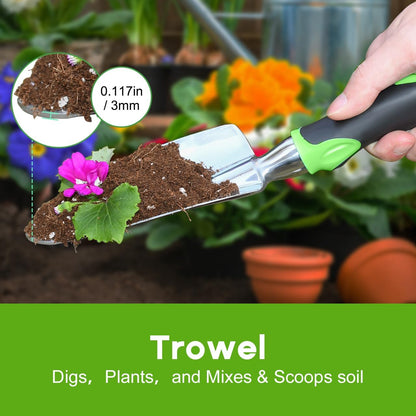 Garden Tool Set, 3 Pack Aluminum Heavy Duty Gardening Kit Includes Hand Trowel, Transplant Trowel