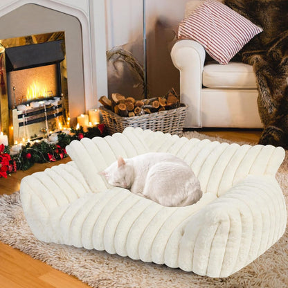 Cute Cat Couch Bed for Indoor Cats, Fluffy Pet Cat Sofa with Premium Soft Corduroy Fleece, Cute
