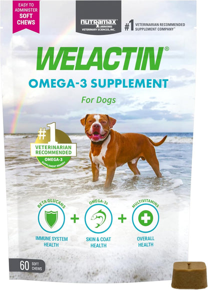 Nutramax Welactin Omega 3 Fish Oil for Dogs, Skin and Coat Health Supplement, Plus Immune and