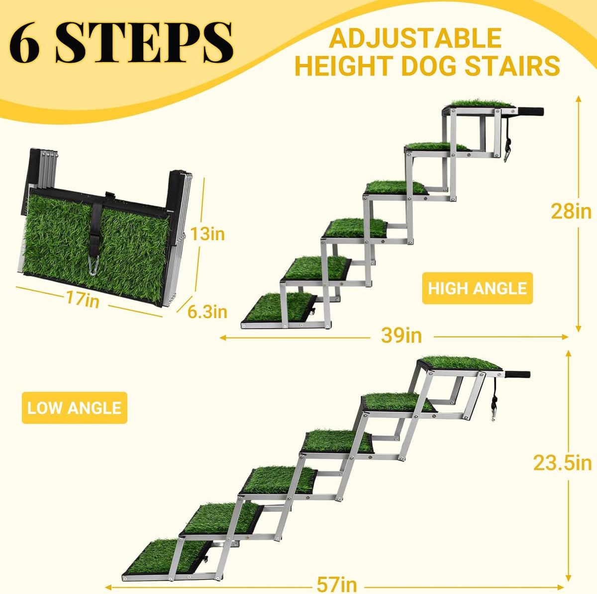 Dog Stairs for Car, Portable Folding Dog Ramps,Dog Steps for Large Dogs with Non-Slip Grass Rug for