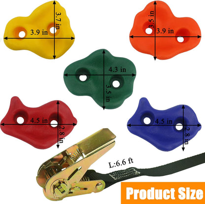 Ogrmar 15 Packs Ninja Tree Rock Climbing Holds Kits with 6 Ratchet Straps for Kids & Adults Outdoor