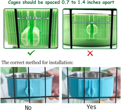 kathson Crate Dog Bowl, Removable Stainless Steel Hanging Pet Kennel Cage Bowl Food & Water Feeder