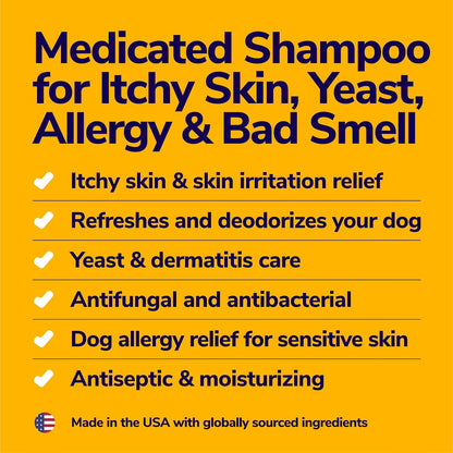 Medicated Dog Shampoo for Itchy Skin Relief - Yeast Infection Treatment for Dogs & Dog Allergy