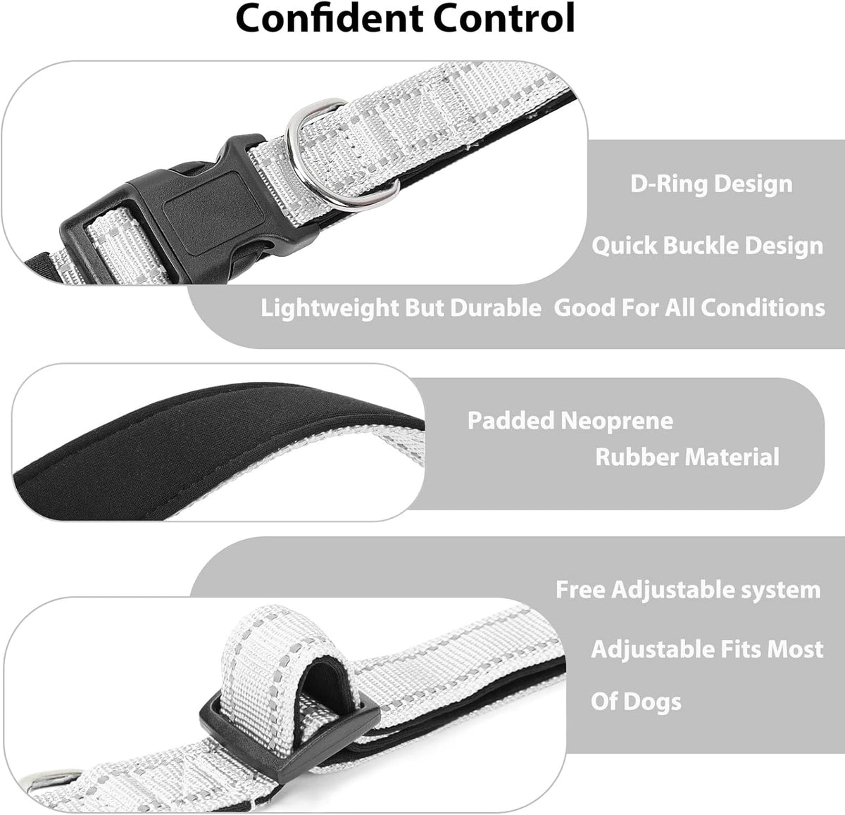 Reflective Dog Collar Padded with Soft Neoprene Breathable Quick Release Basic Dog Collars for