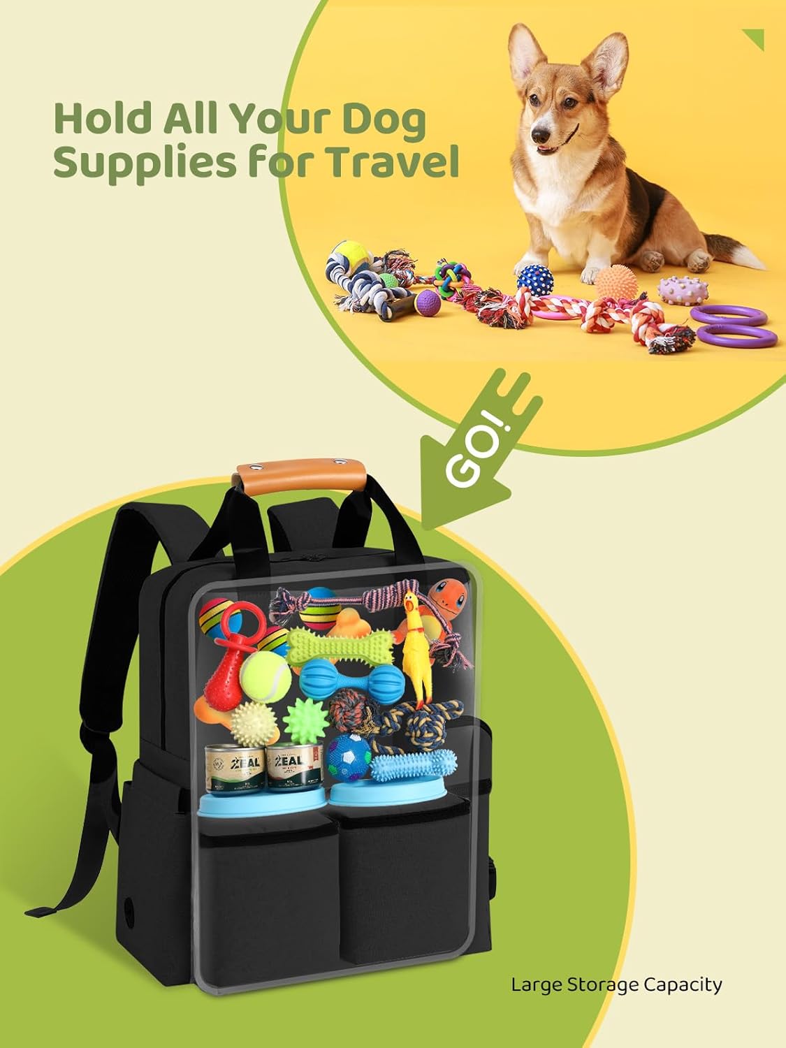 Dog Travel Bag, 25L Airline Approved Dog Travel Backpack for Pet Travel Accessories with 2 Food