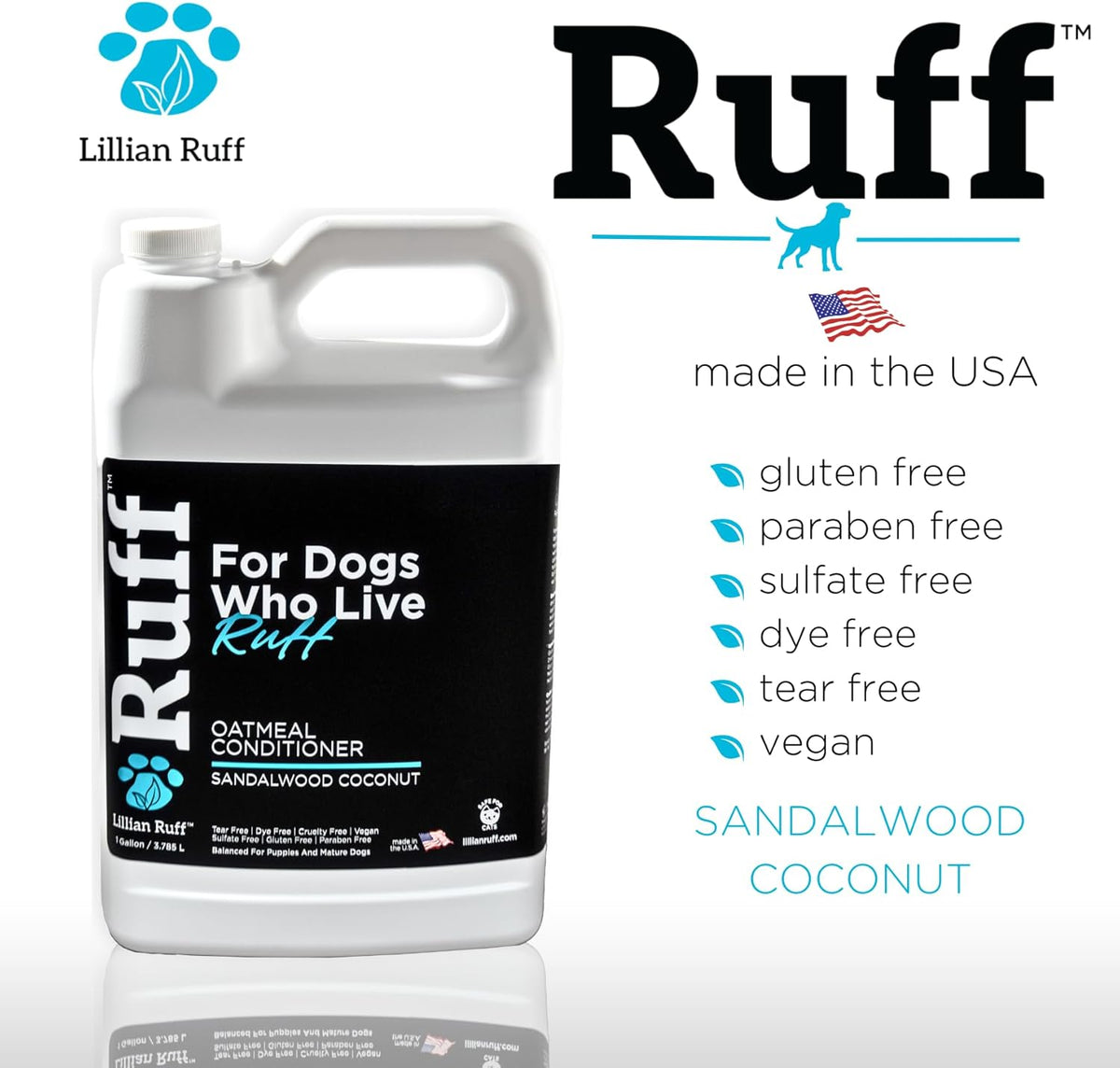 Ruff by Lillian Ruff Sandalwood Coconut Oatmeal Conditioner for Dogs – Moisturize & Soothe Dry