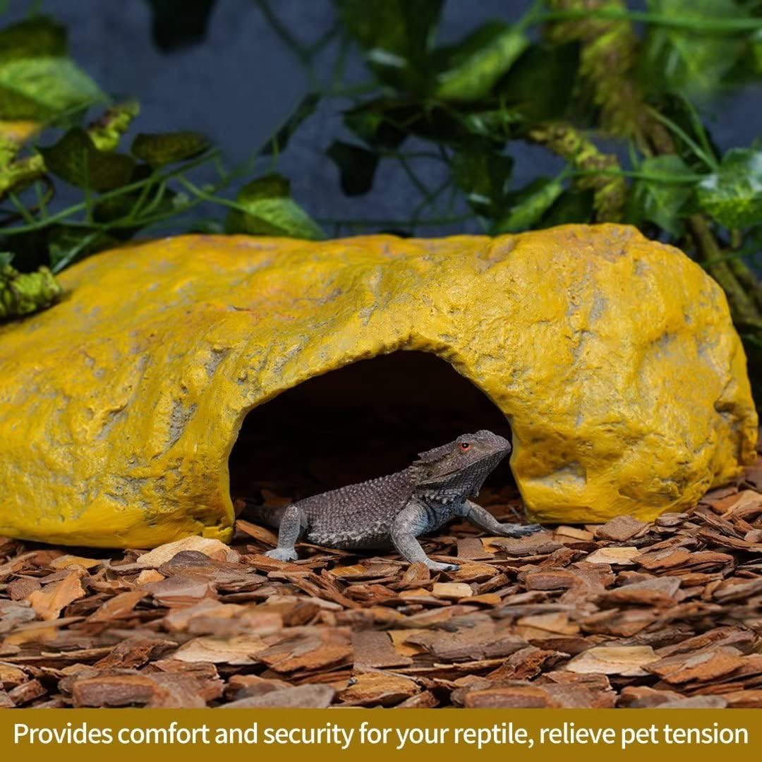 Reptile Hide Snake Cave Large Simulation Stone Resin Hideout Leopard Gecko Lizard Tank Accessories
