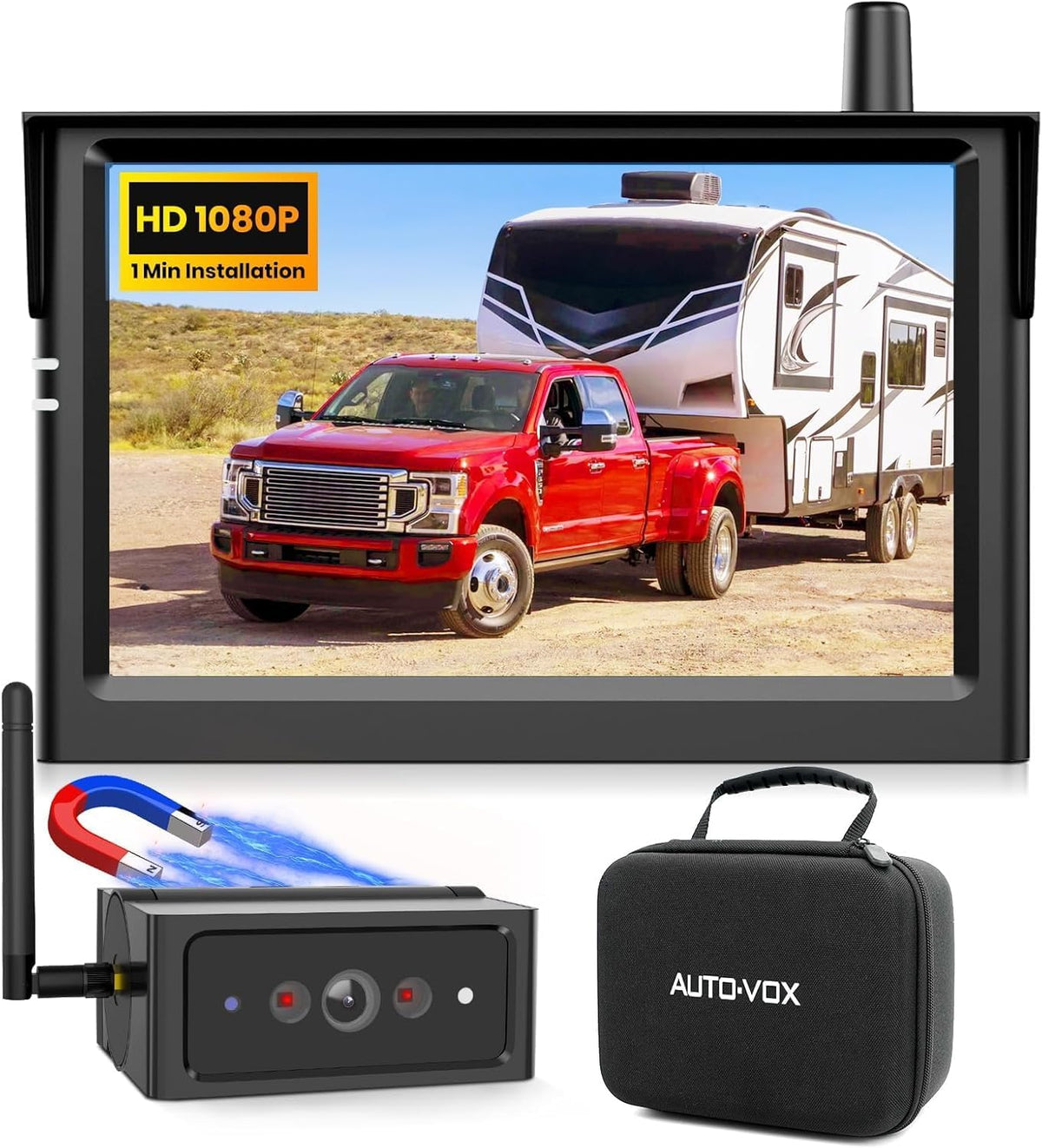AUTO VOX Wireless Backup Camera Magnetic: 5" Portable No Wiring 1 Min Install Trailer Hitch Camera