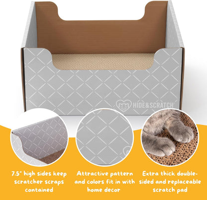 HIDE & SCRATCH Cat Scratcher Box and Cat Bed with Refillable Double-Sided Cardboard Scratch Pad for