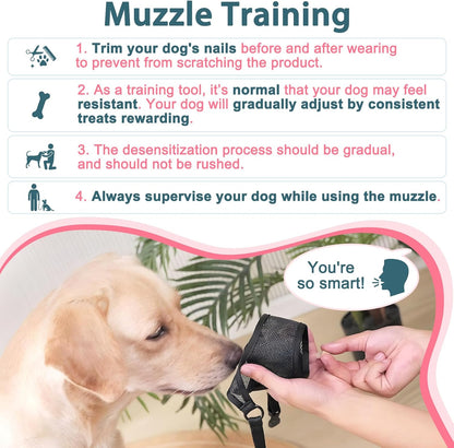 LUCKYPAW Dog Muzzle, Mesh Dog Muzzle for Large Medium Small Dogs, Soft Mouth Guard for Biting