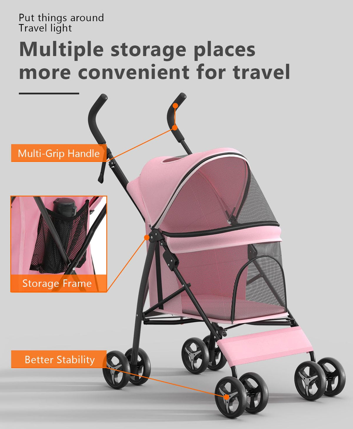 Pet Stroller with 4 Wheels for Small/Medium Pets, Portable Travel Foldable Carrier Jogger for Dog