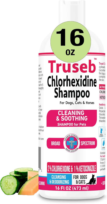 Truseb Topical Ketoconazole and Chlorhexidine Shampoo for Dogs, Cats, and Horses with Aloe - 16 oz