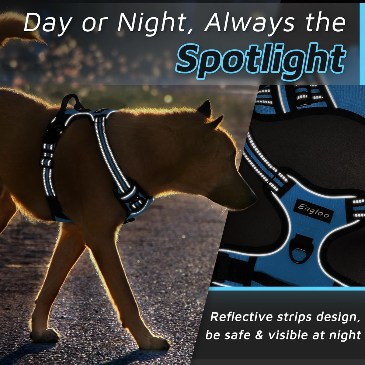 Eagloo Dog Harness Medium Sized Dog, No Pull Service Vest with Reflective Strips and Control